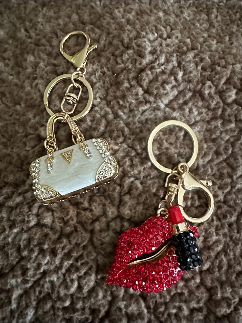 Gold-Tone Lips Keychain with Lipstick and bag charm. You get both